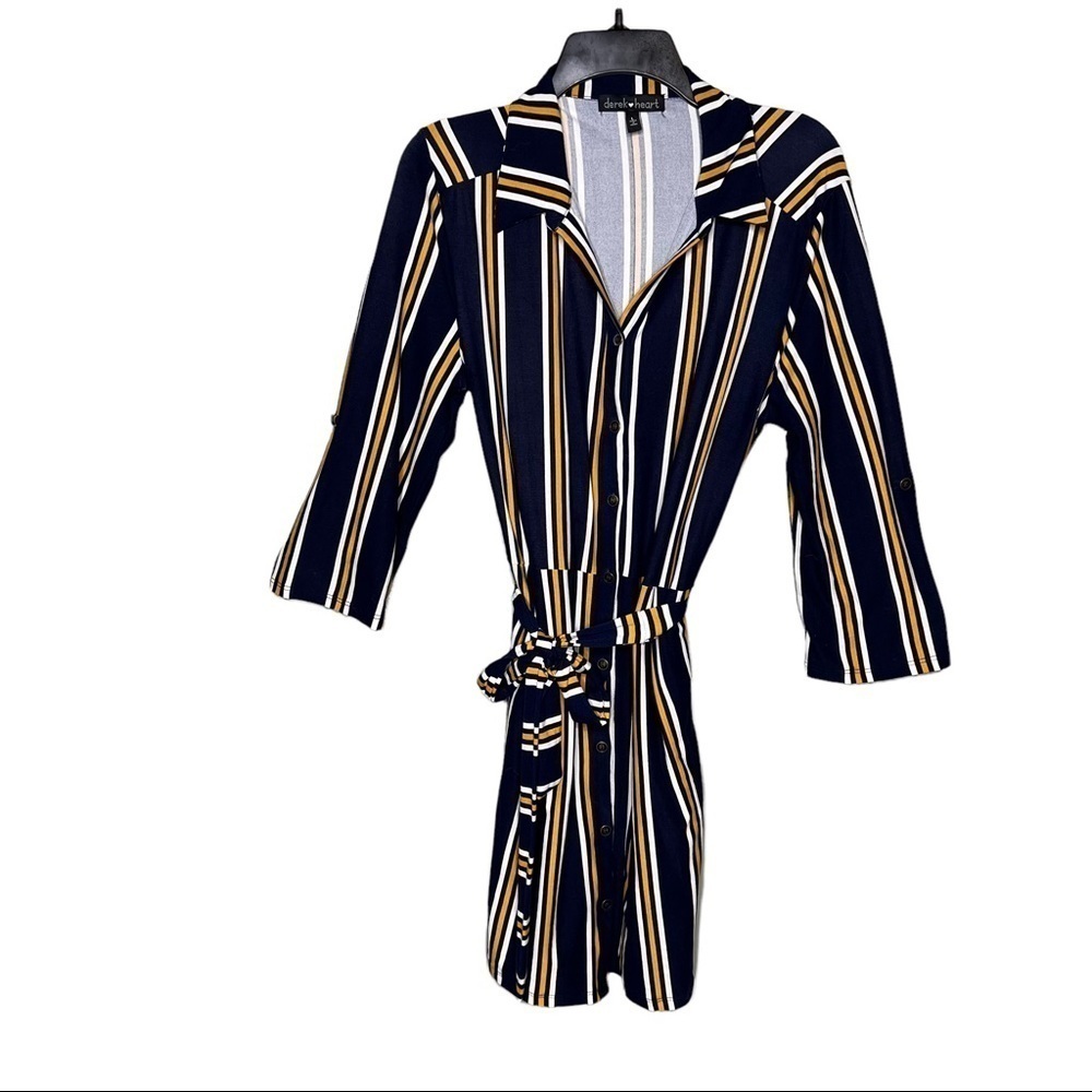 Derek Heart Stripe V-Neck Button Down Shirt Dress